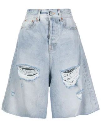 Vetements ripped-detailed denim shorts