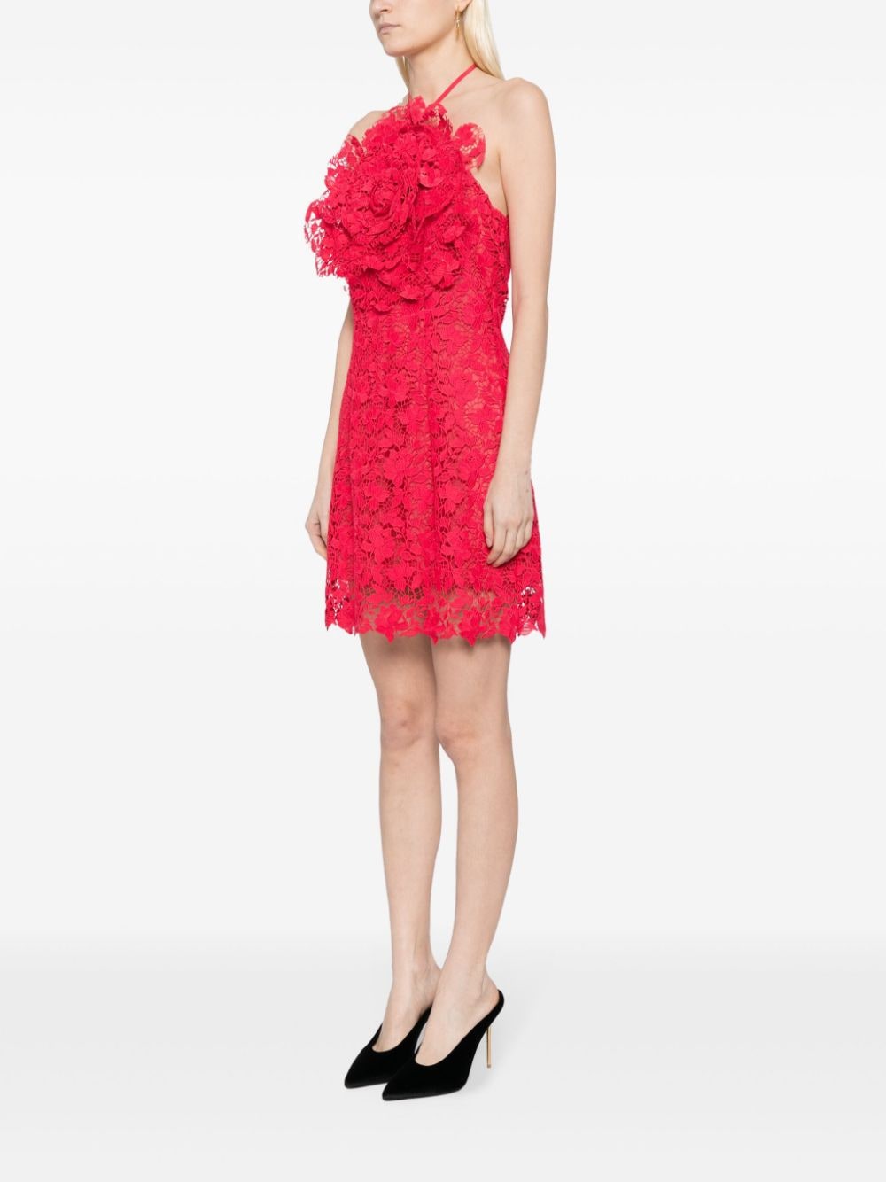 Shop Oscar De La Renta Floral-appliqué Lace Minidress In Red