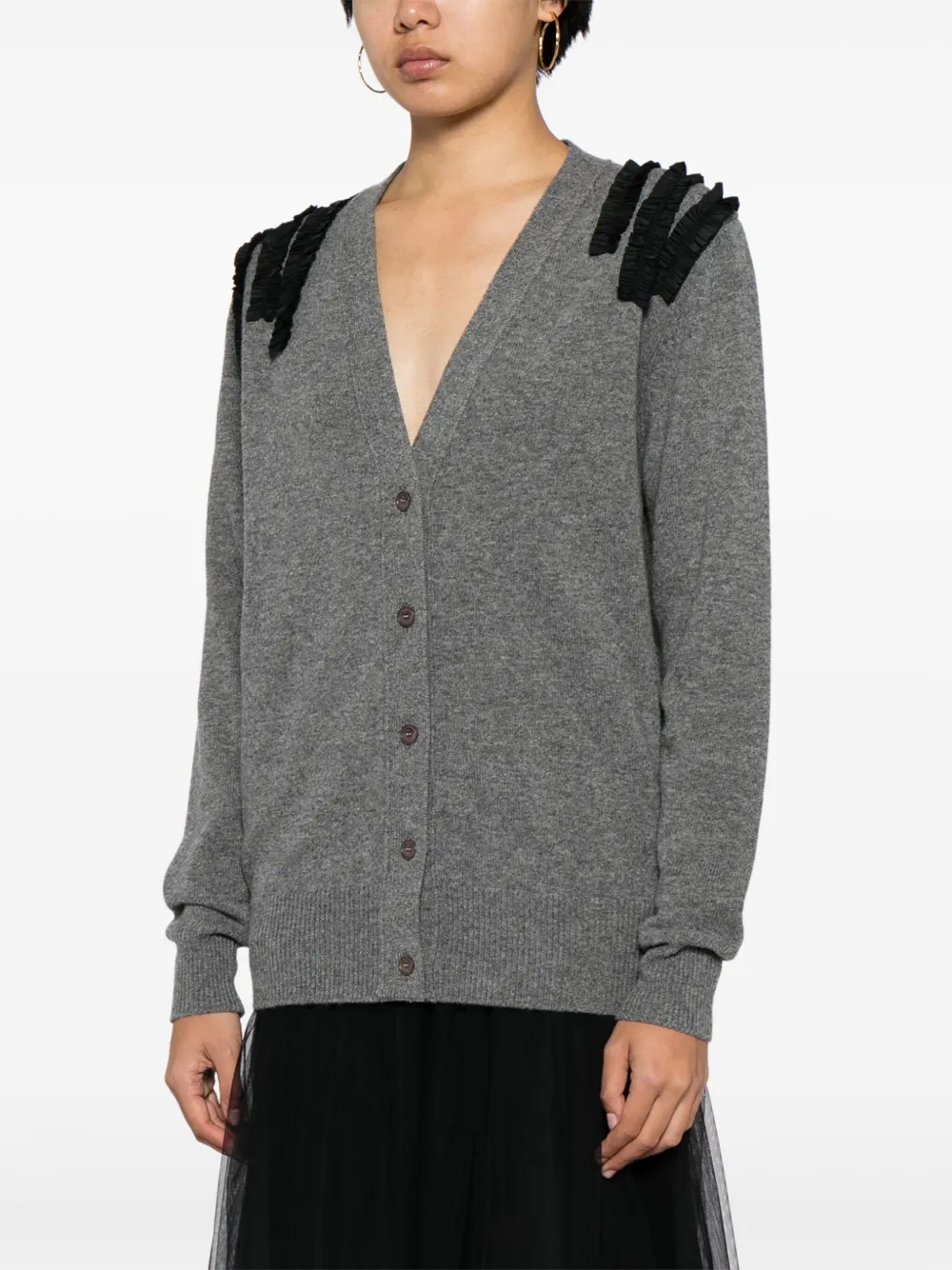 Shop Molly Goddard Ruched-detail Wool-blend Cardigan In Grey