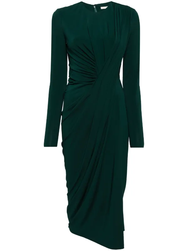 knee length dresses for ladies Blue Off Shoulder Draped Ruched Midi Dress