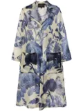 Biyan Romana floral-print silk trench coat - Brown