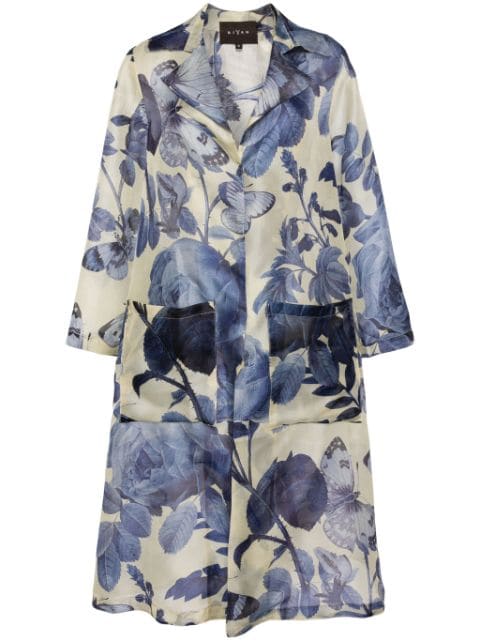 Biyan Romana floral-print silk trench coat 