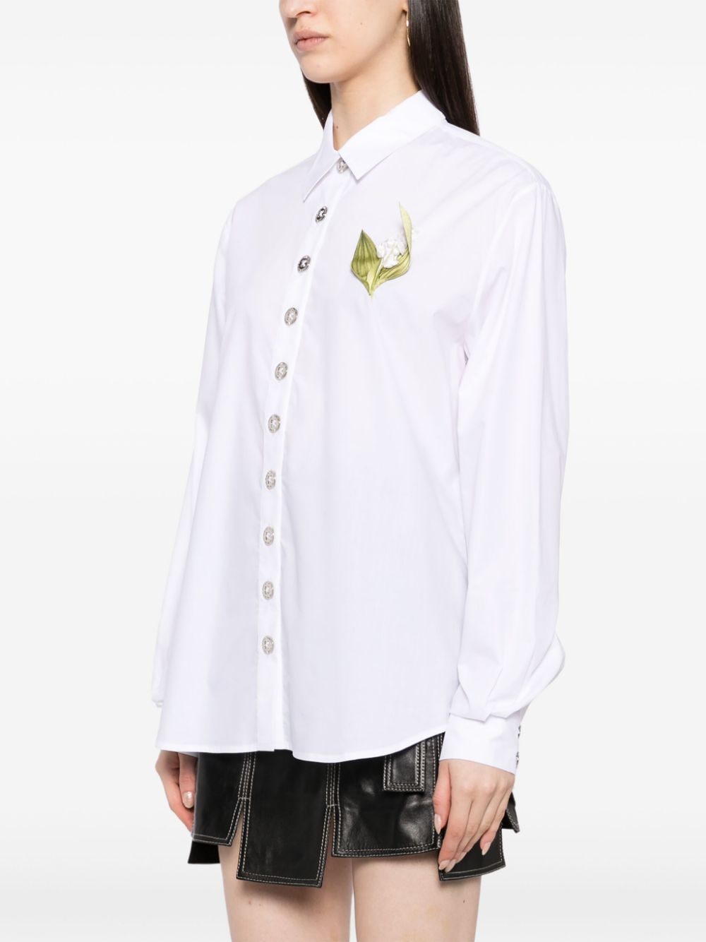 Shop Chopova Lowena Floral-appliqué Button-up Shirt In White