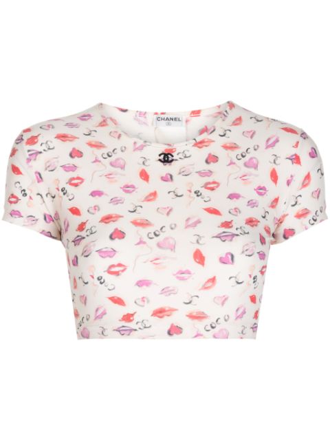 HOT SALE CHANEL 1995 lip-print cropped T-shirt Women