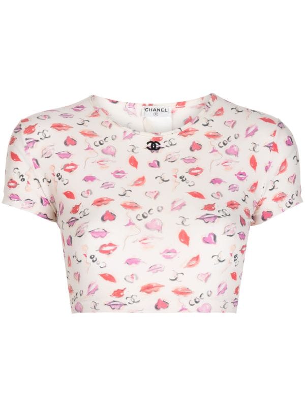 CHANEL Pre-Owned 1995 lip-print Cropped T-shirt - Farfetch