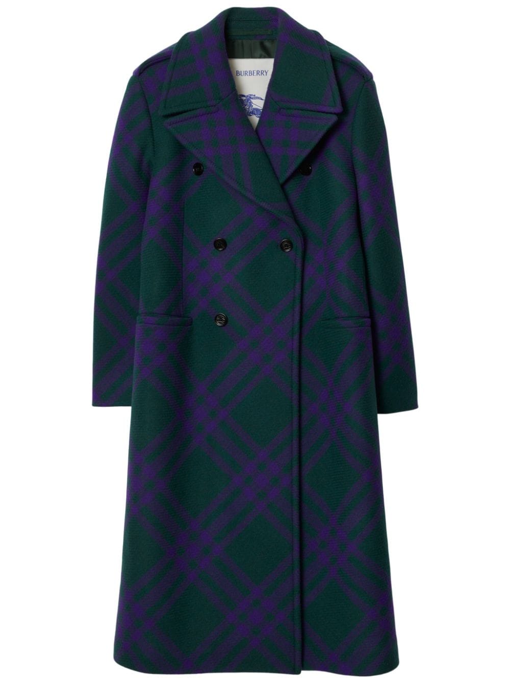 Burberry Check Wool Blend Coat In Deep Royal