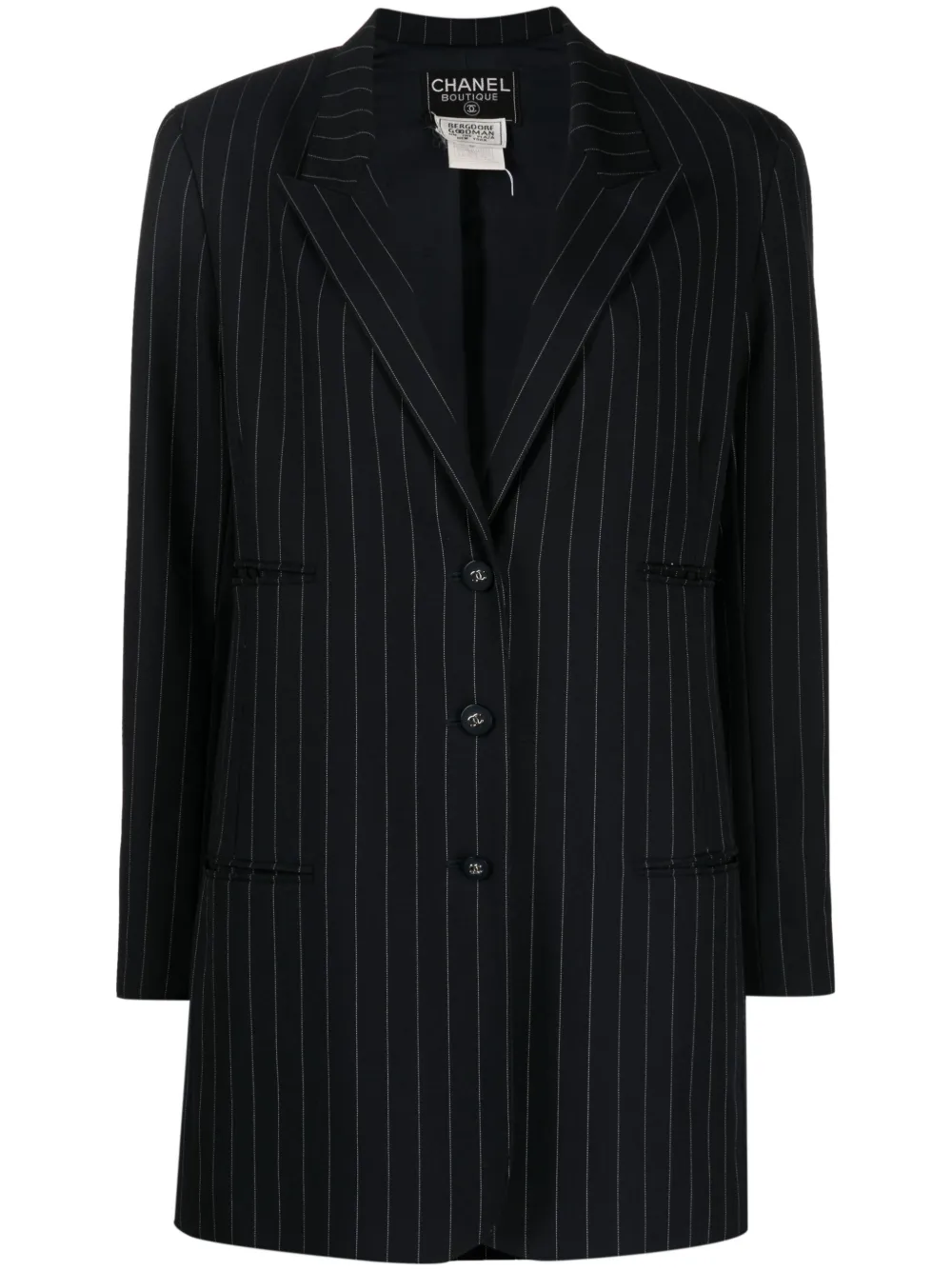 Pre-owned Chanel 1996 Cc-buttons Pinstriped Blazer In Blue