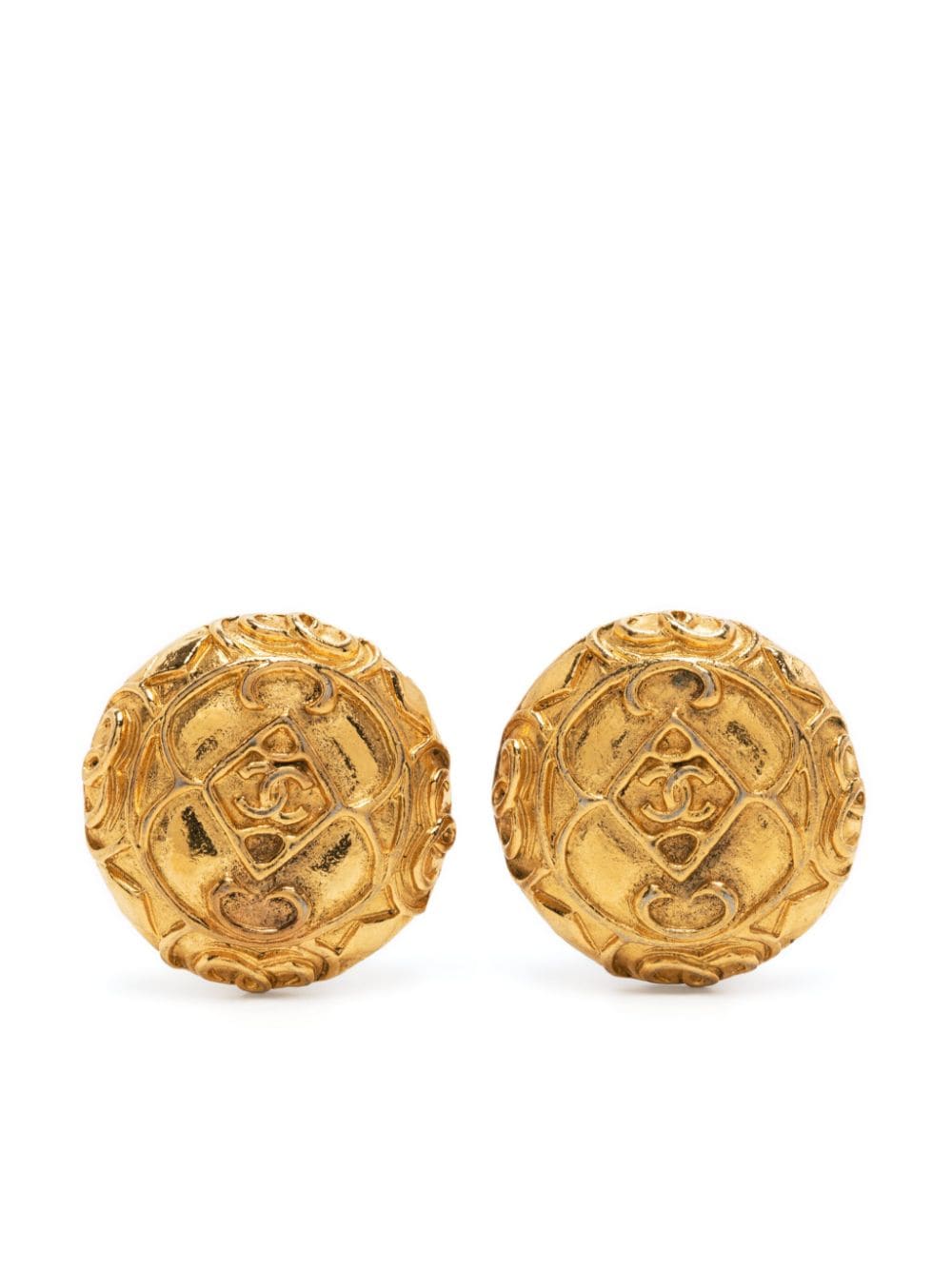 Pre-owned Chanel 1990s Cc Button Clip-on Earrings In Gold