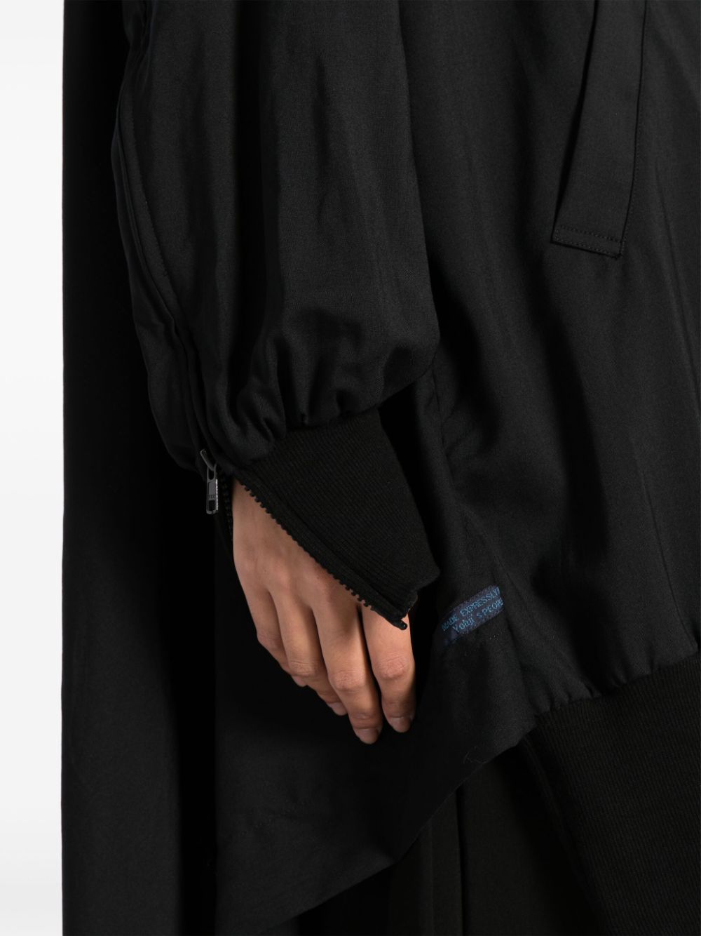 Shop Yohji Yamamoto Layered Drawstring Cotton-blend Cape In Black