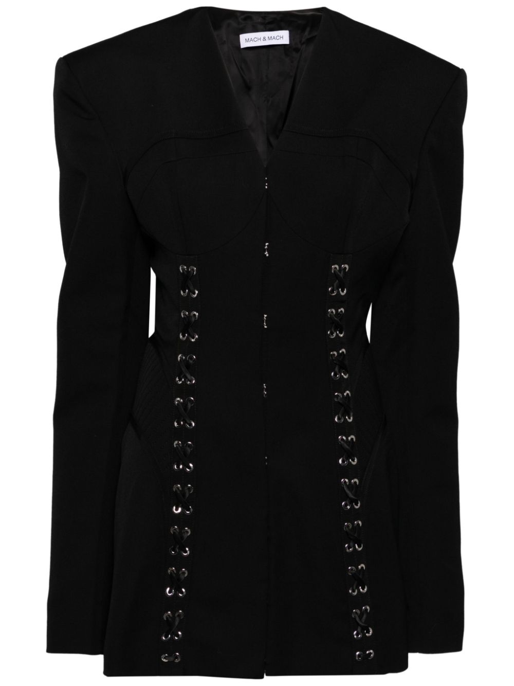 Shop Mach & Mach Corset Hook-and-eye Wool Mini Dress In Black
