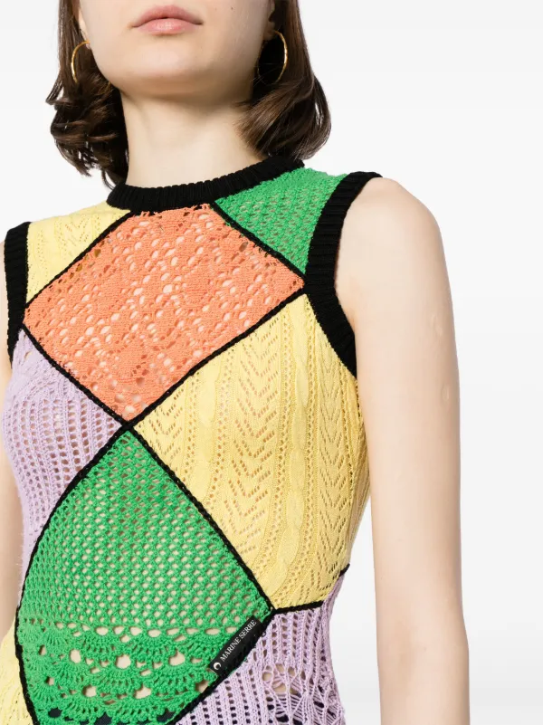 Marine Serre Panelled crochet-knit Tank Top | Black | FARFETCH JO