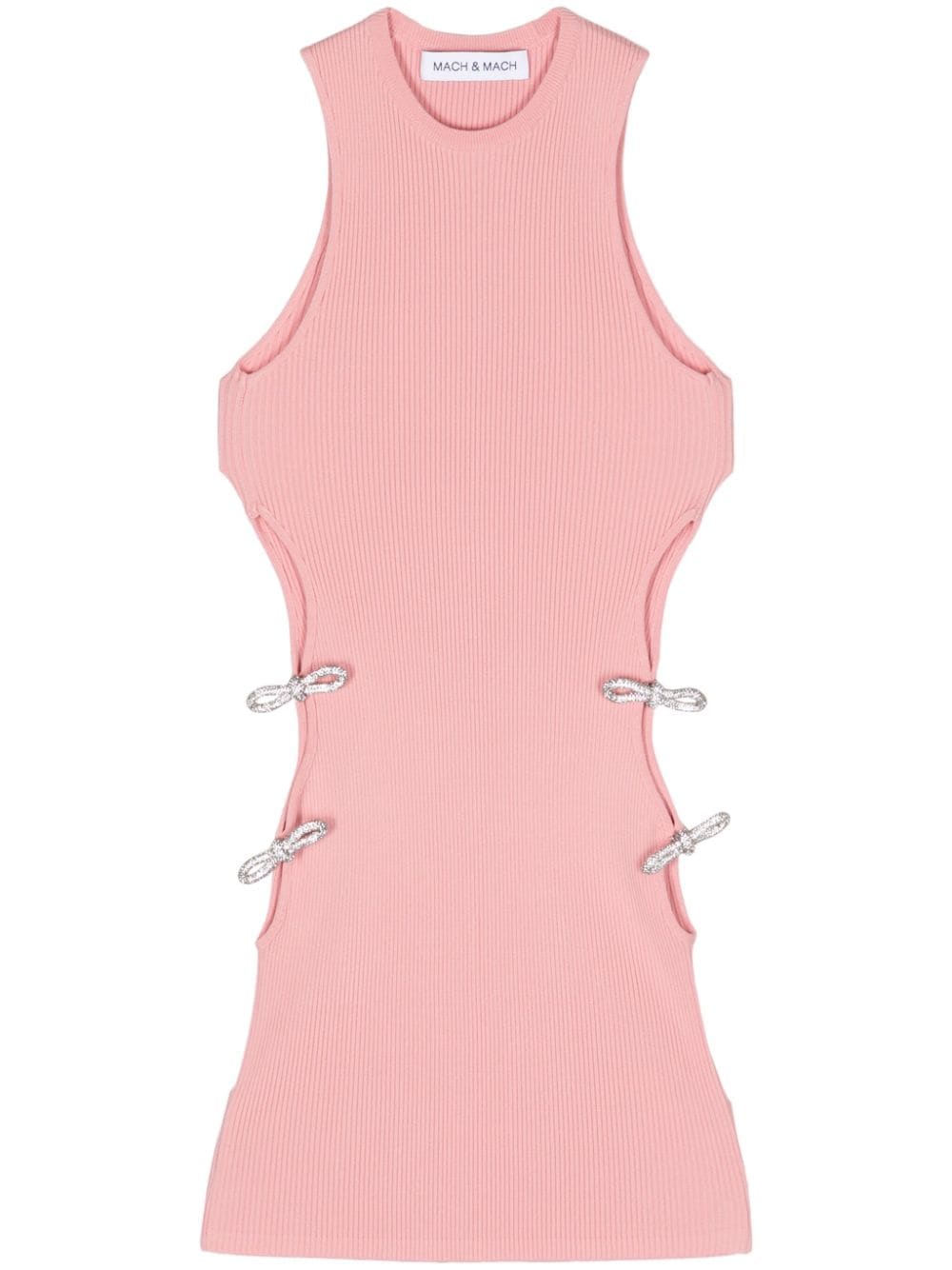 Mach & Mach Bow-appliqué Cut-out Knitted Top In Pink
