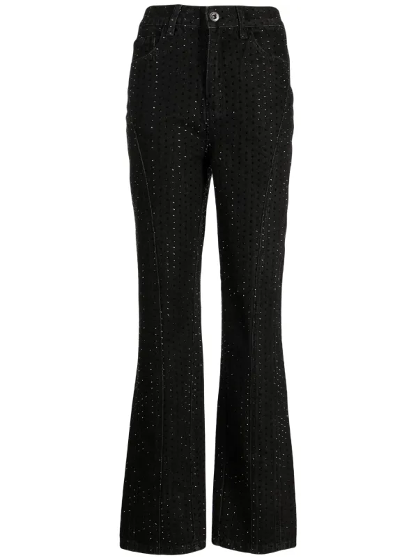 【完売必至】SELF PORTRAIT ブラックデニムキックフレアジーンズ Black Denim Kickflare Jeans – self-portrait-US