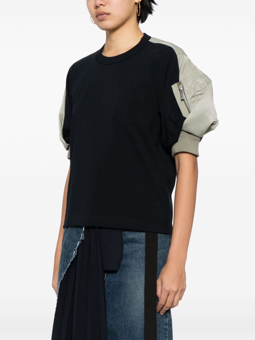 Shop Sacai Puff-sleeve Cotton T-shirt In Black