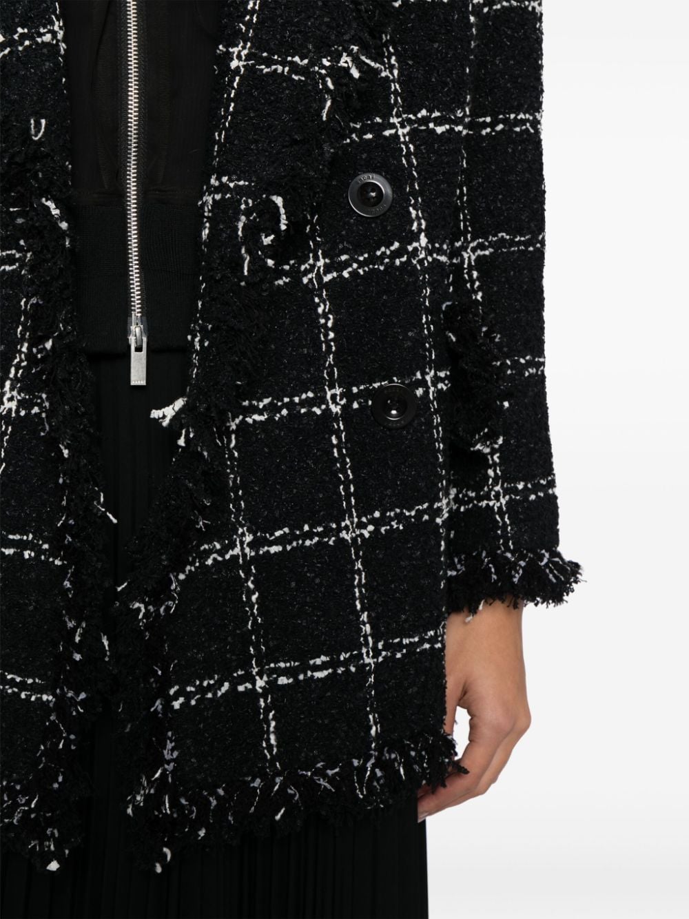 Shop Sacai Fringed-edge Tweed Jacket In Black