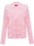 David Koma crystal-embroidered net top - Pink