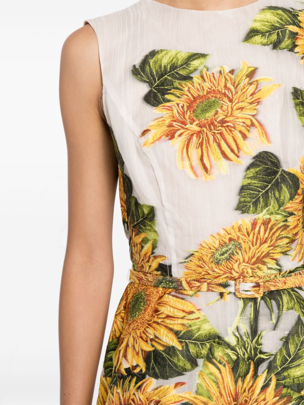 Shop Oscar De La Renta Floral-print Silk Midi Dress In Multicolour