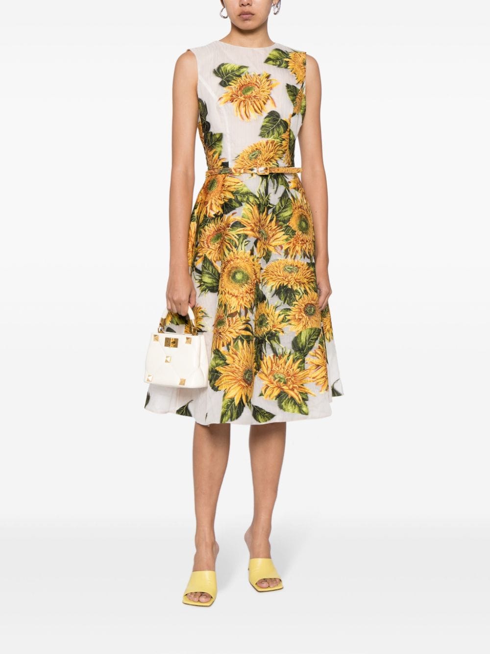 Shop Oscar De La Renta Floral-print Silk Midi Dress In Multicolour
