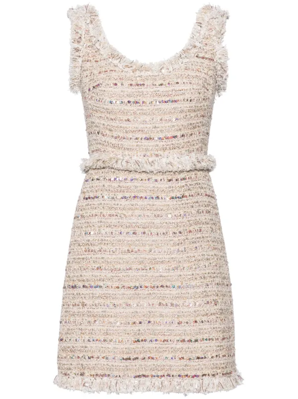 Giambattista Valli Sequin-embellished Tweed Dress in Neutrals