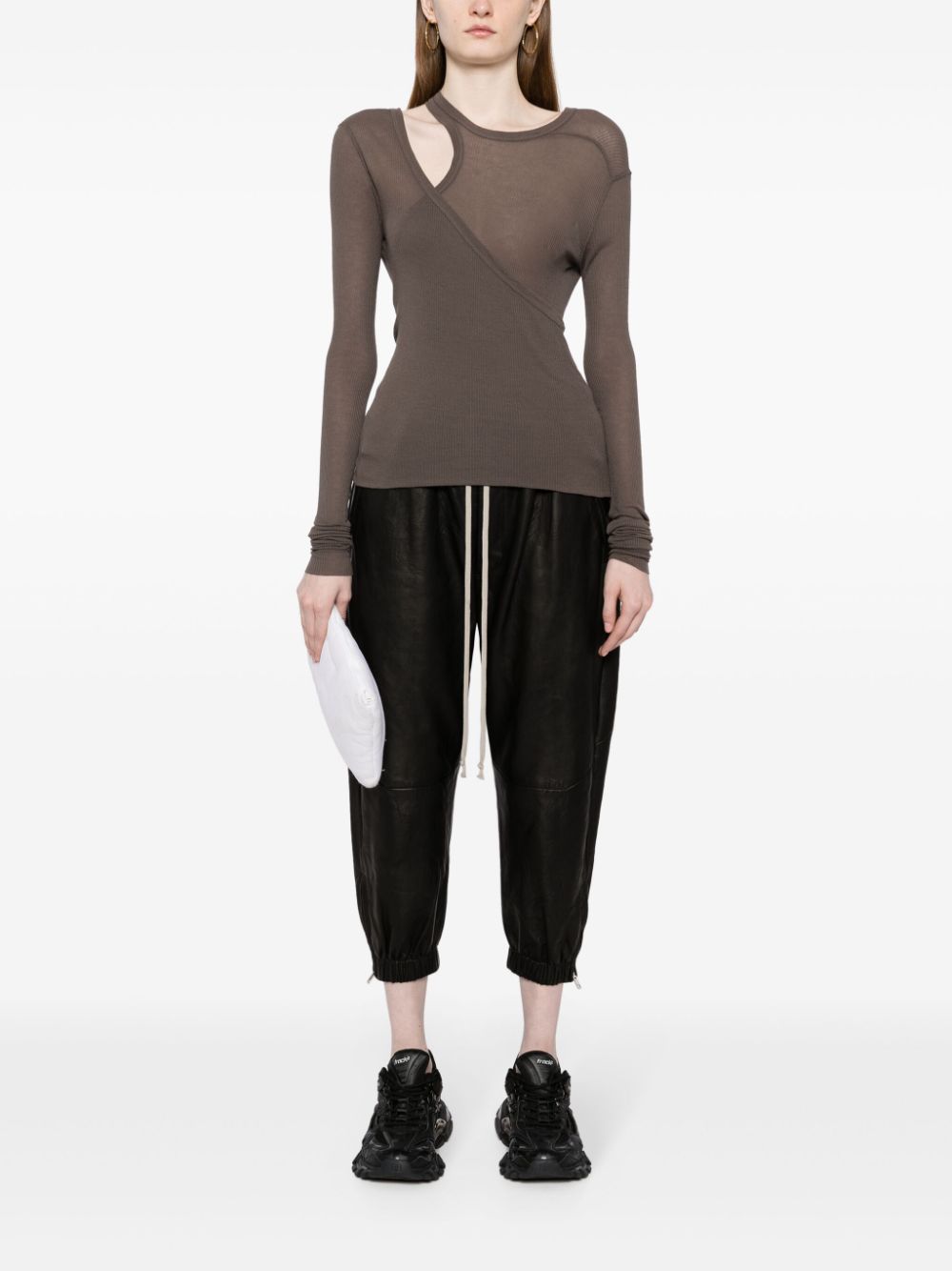 Shop Rick Owens Cropped Leather Trousers In Black