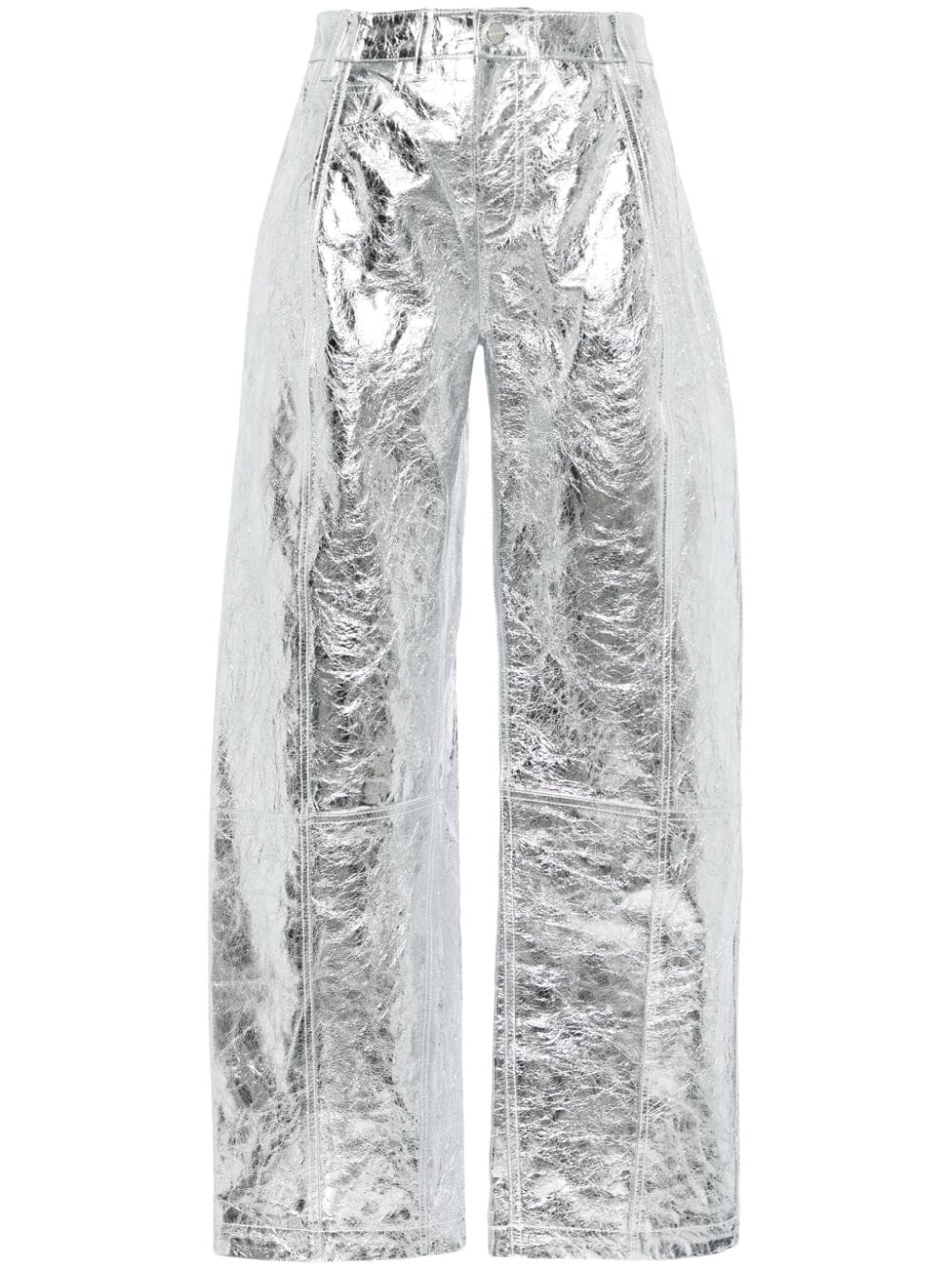 David Koma Leren metallic broek met wijde pijpen Zilver