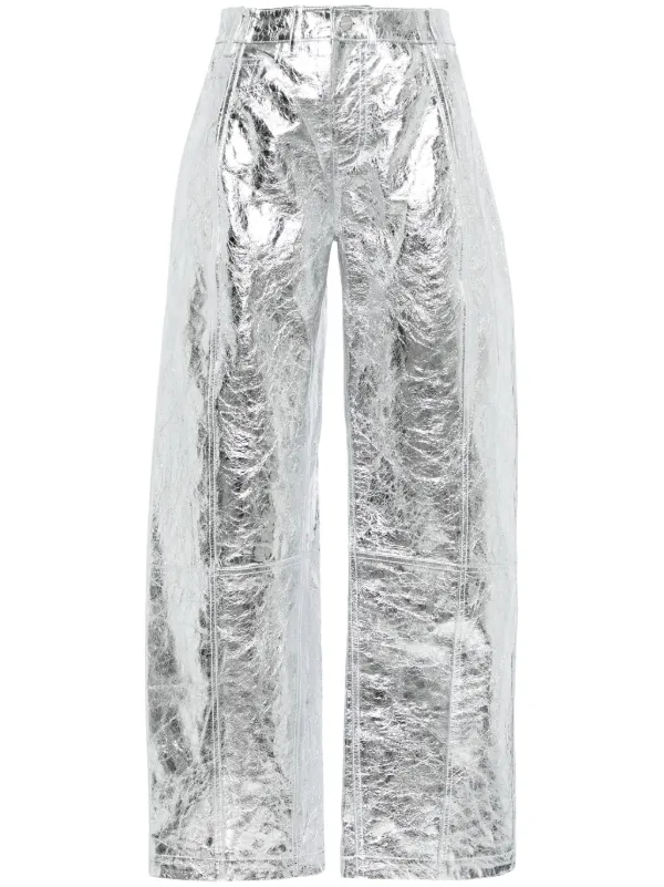 David Koma Metallic Leather wide-lg Trousers | Silver | FARFETCH JO