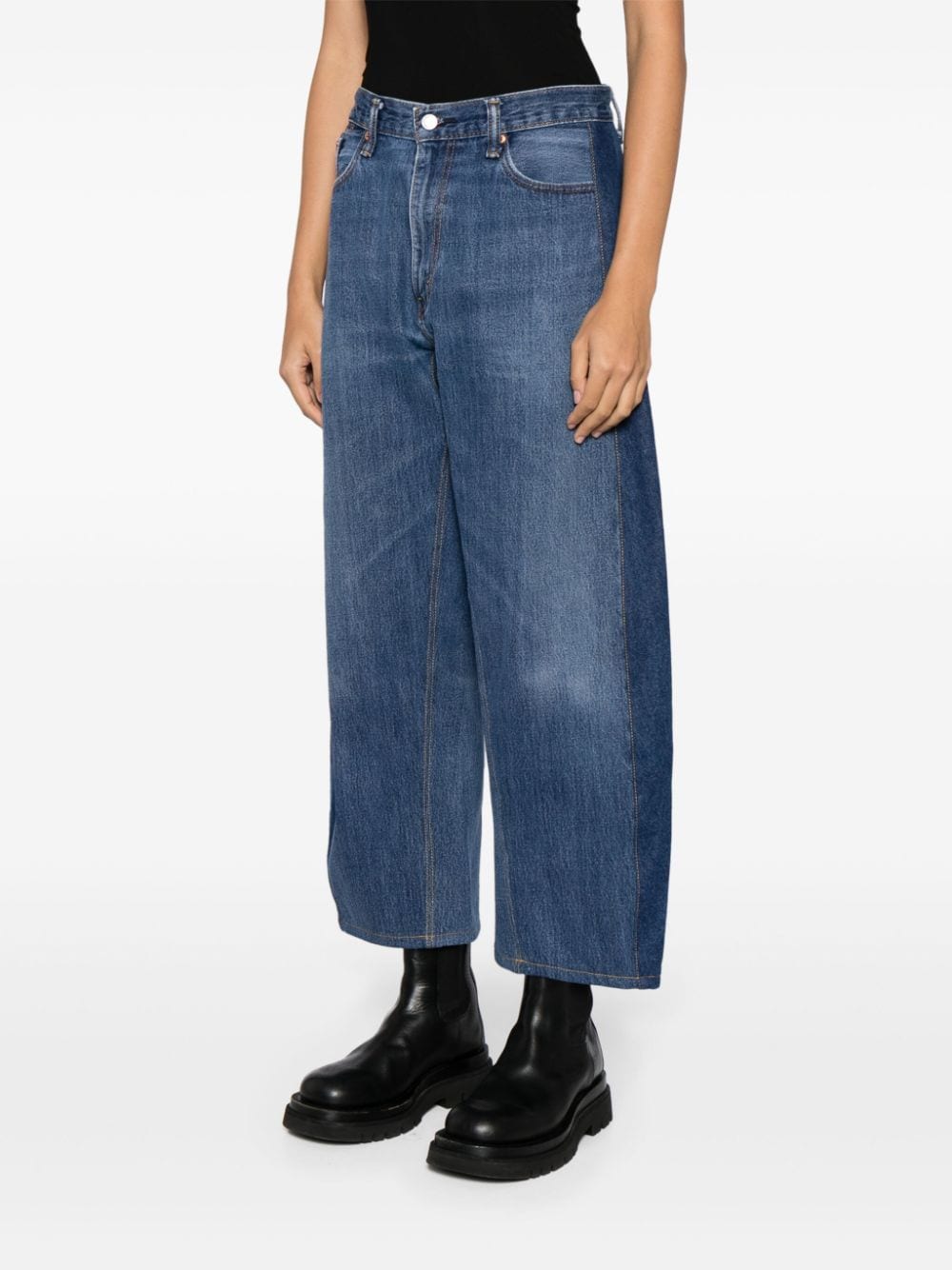 Shop Puppets And Puppets Panelled Tapered Cropped Jeans In Blue