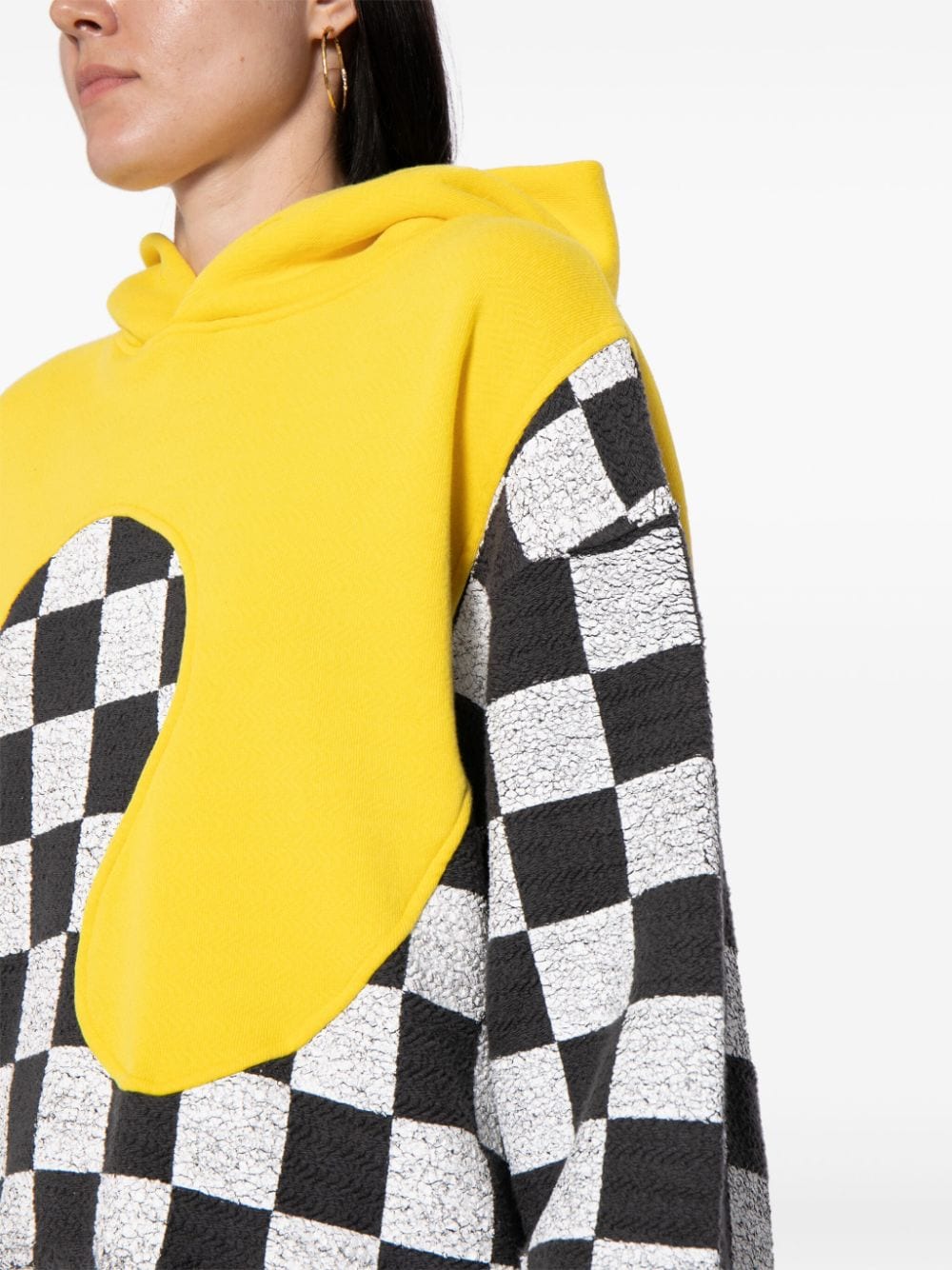 Shop Erl Check-pattern Panelled Cotton Hoodie In 黄色