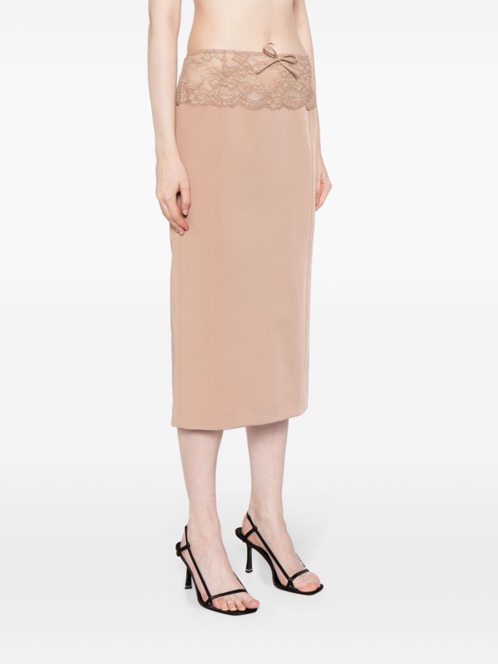 Shop Blumarine Lace-detail High-waist Midi Skirt In Neutrals