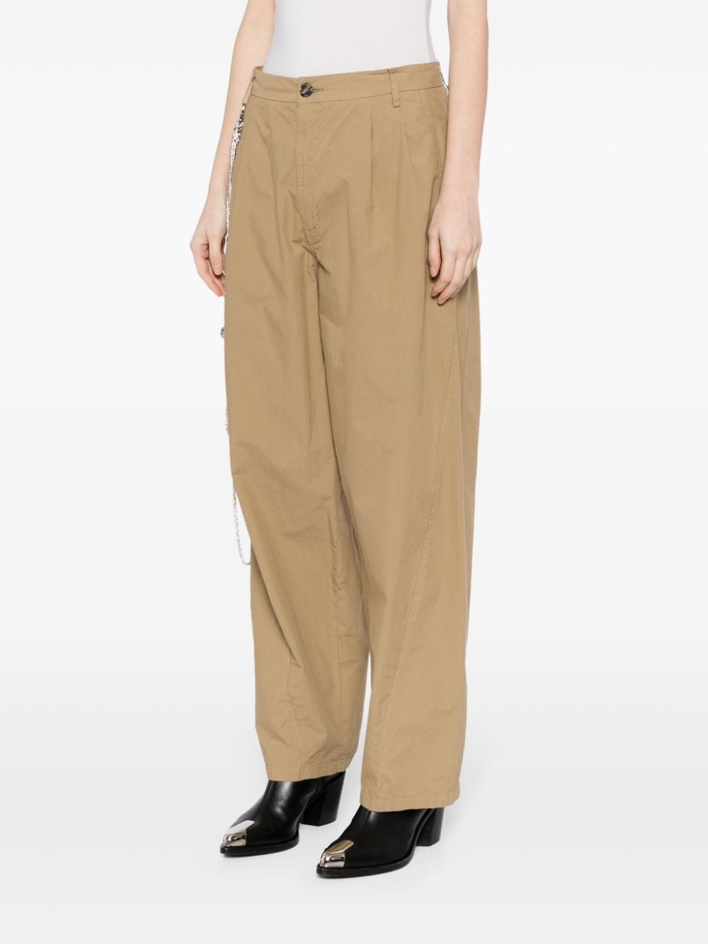 Shop Darkpark Rhinestone-chain Cotton Trousers In Brown