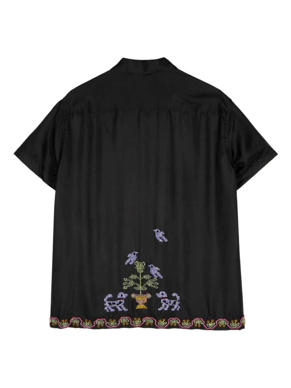Shop Bode Embroidered-motif Silk Shirt In Black