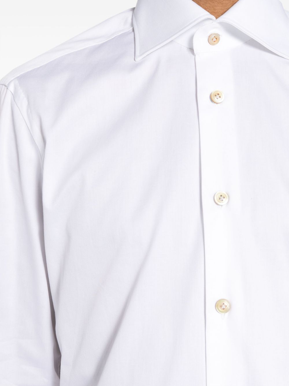Shop Kiton Mother-of-pearl Button Cotton Shirt In White