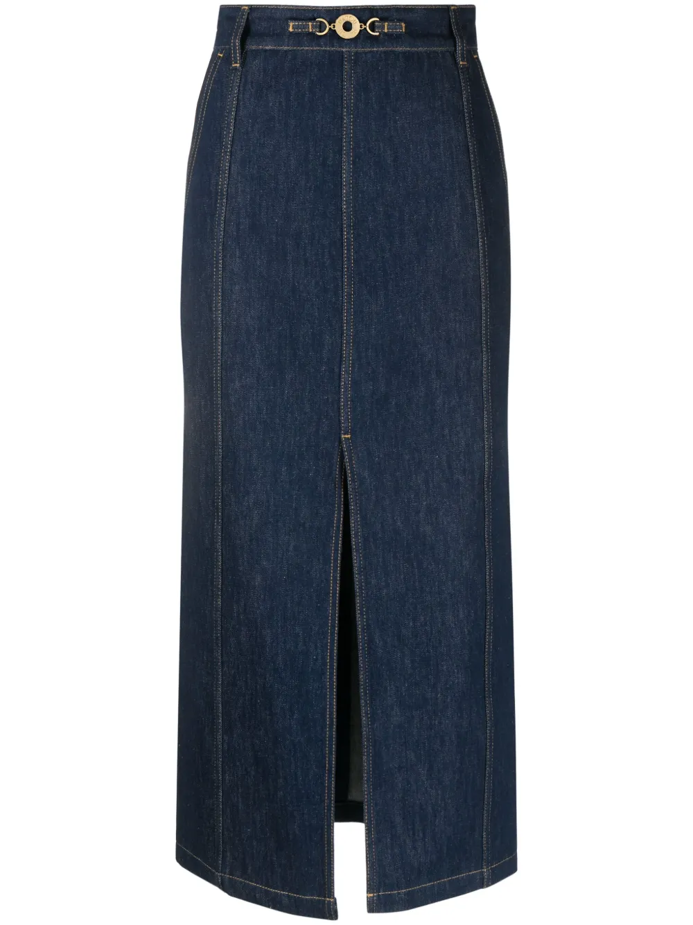 Shop Patou Slit-detail Organic-denim Midi Skirt In Blue