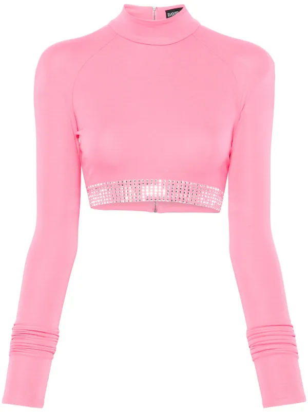 David Koma Rhinestone-embellished Crop Top in Pink