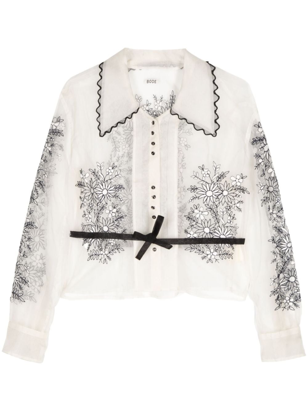 BODE FLORAL-LACE SILK BLOUSE