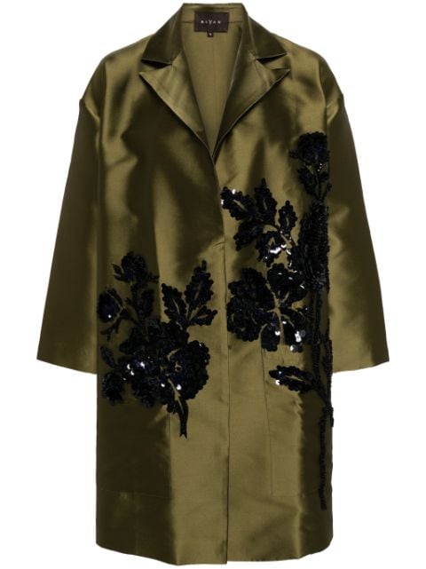 Biyan floral-motif satin coat