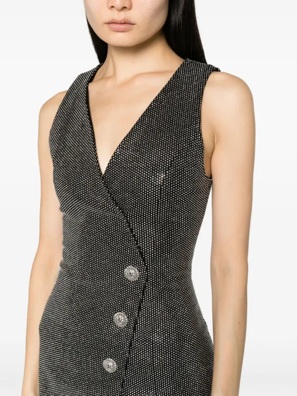 BALMAIN Vネックショトヒチトレス BKA2821600 001 Balmain rhinestone-embellished V-neck Minidress | Black