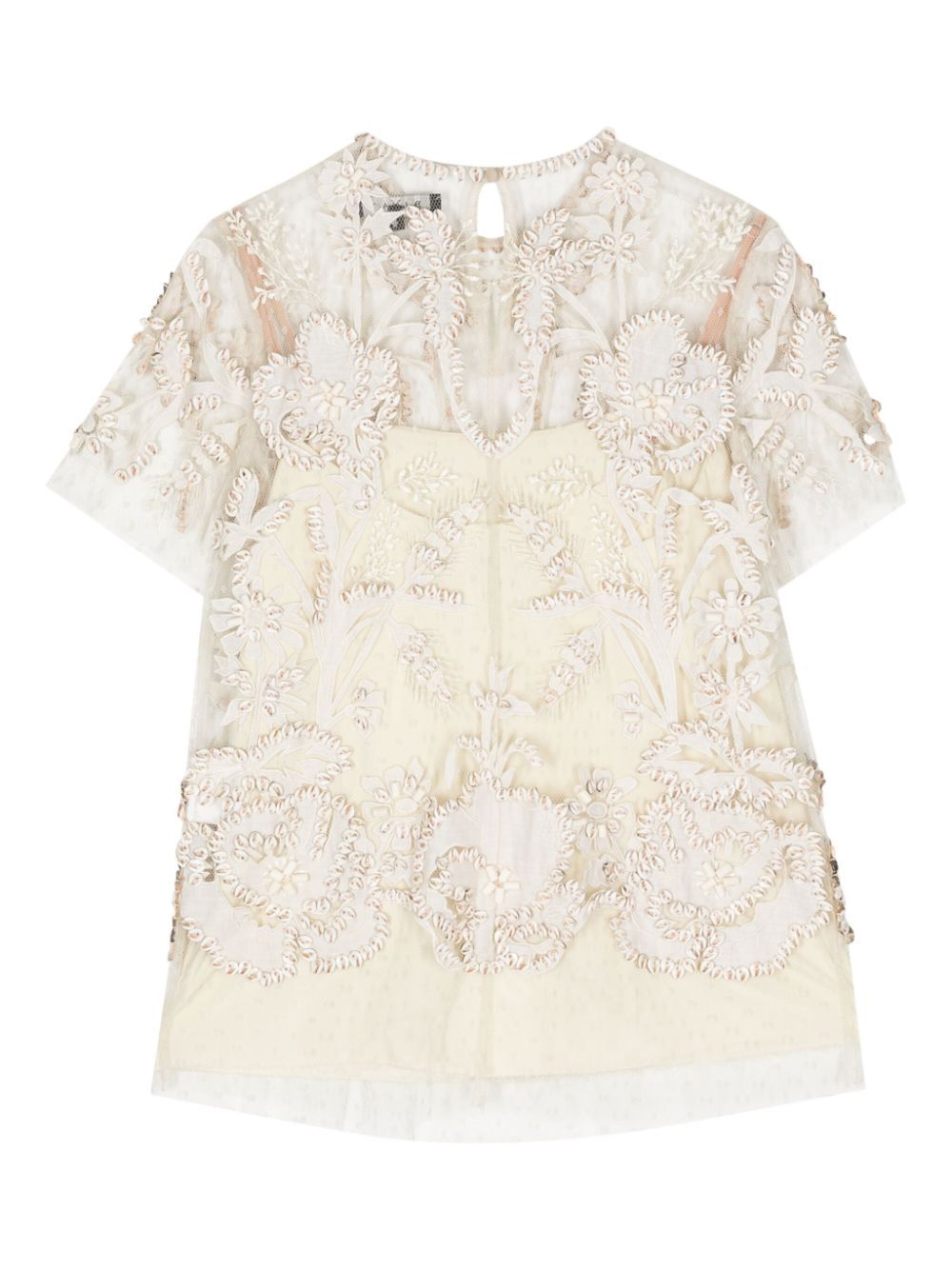 Biyan Blouse met geborduurde bloemen - Beige