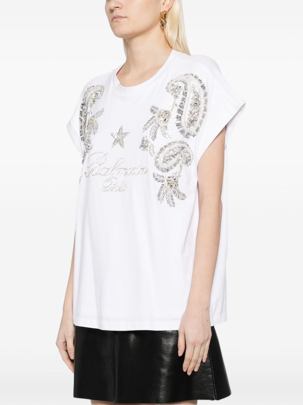 Balmain crystal-embellished cotton T-shirt Women