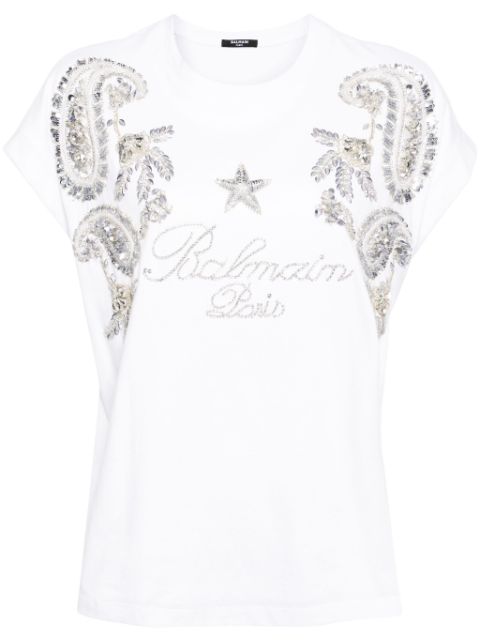 Balmain crystal-embellished cotton T-shirt Women