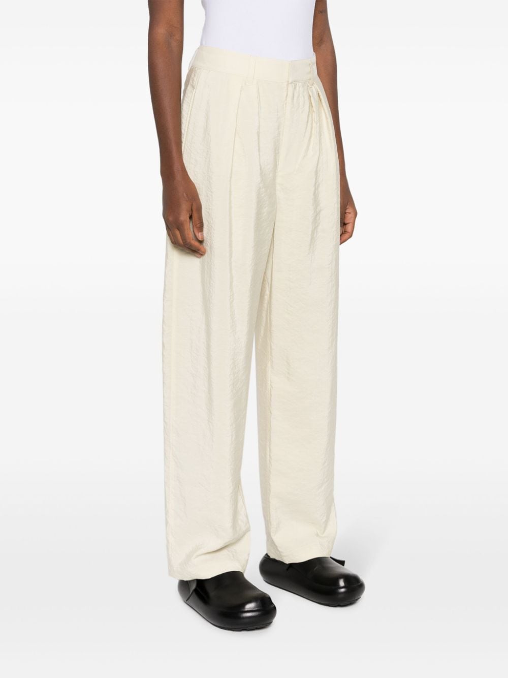 Shop Lemaire Pleated Silk-blend Straight-leg Trousers In Neutrals