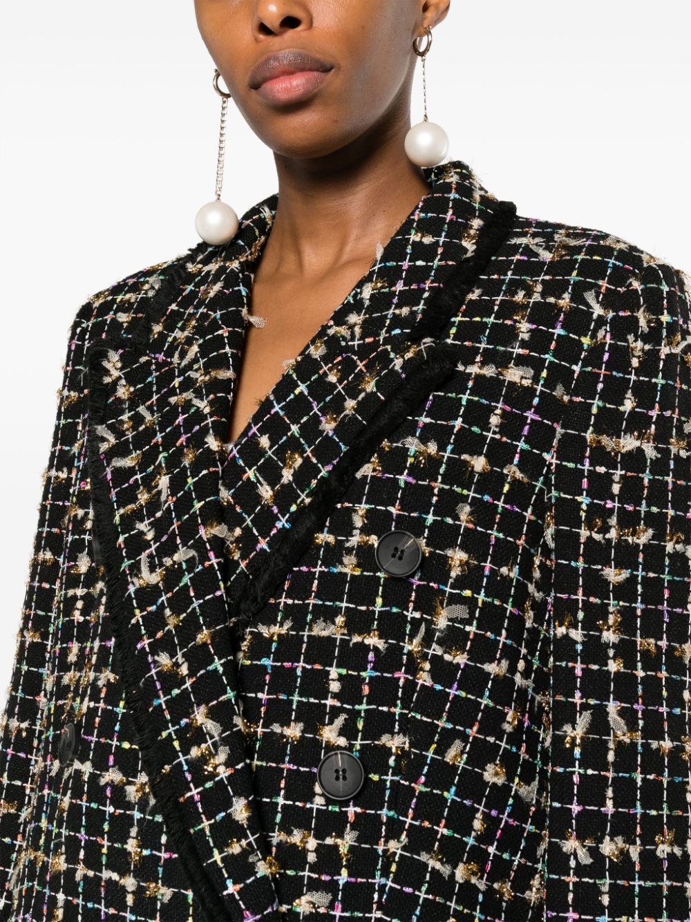 Shop Twinset Double-breasted Bouclé Blazer In Black