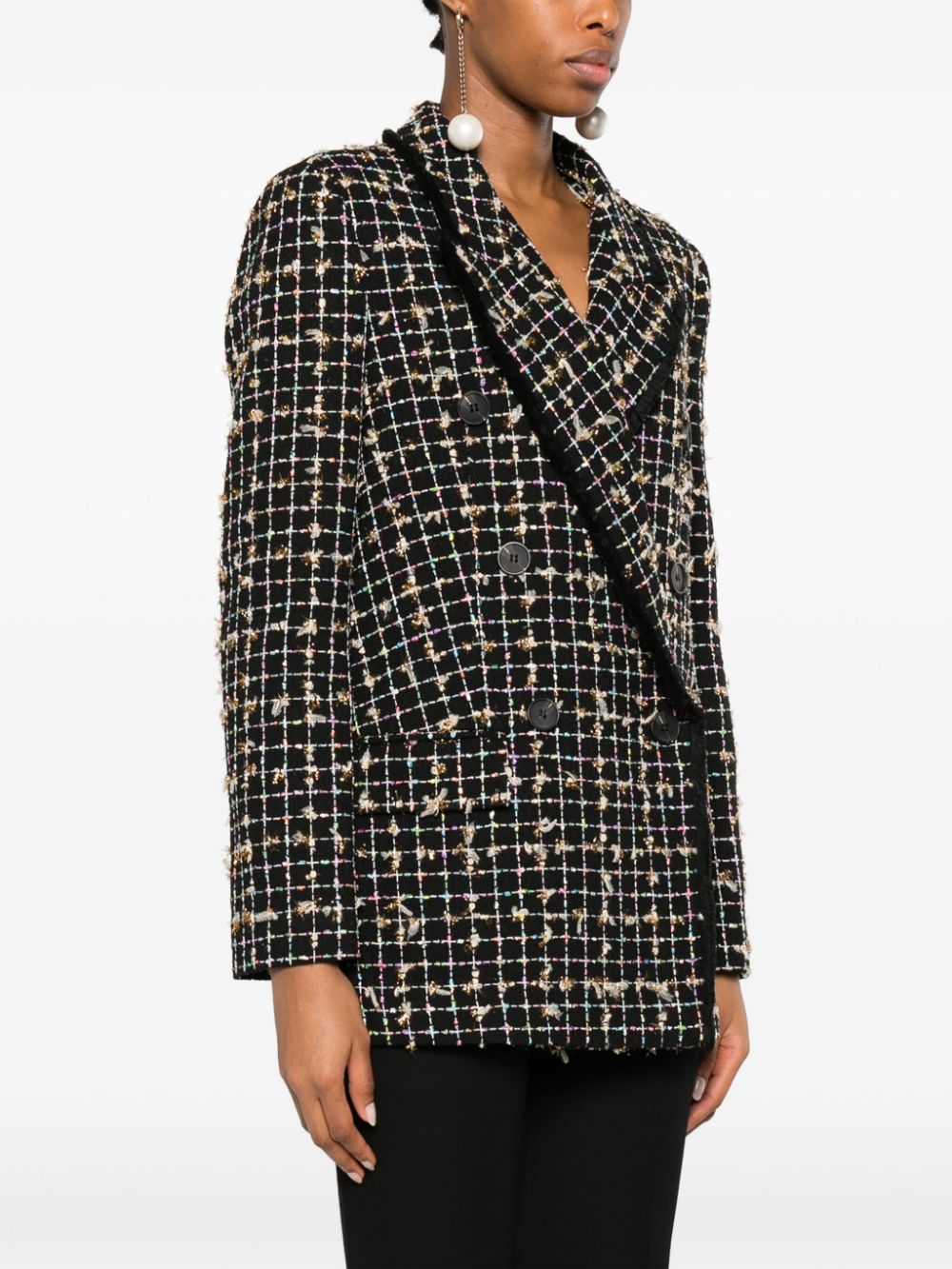 Shop Twinset Double-breasted Bouclé Blazer In Black