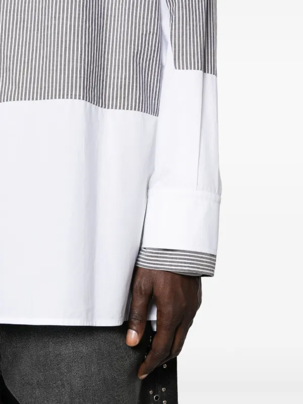 MM6 メゾンマルジェラ ストライプ コントラスト パネル カットソー Tシャツ エムエム6 エムエム6 エムエムシックス マルジェラ MM6 Maison Margiela ストライプ パネルシャツ | グレー | FARFETCH JP