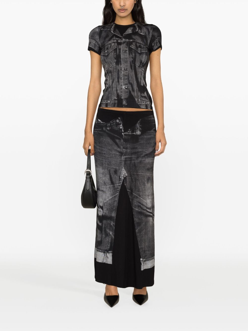 Shop Jean Paul Gaultier Trompe L'œil Jersey Maxi Skirt In Schwarz