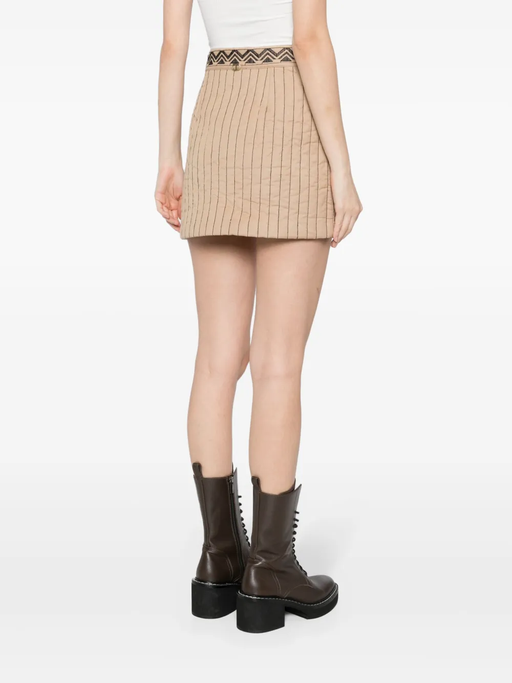 Shop Twinset Graphic-embroidered Quilted Miniskirt In Brown