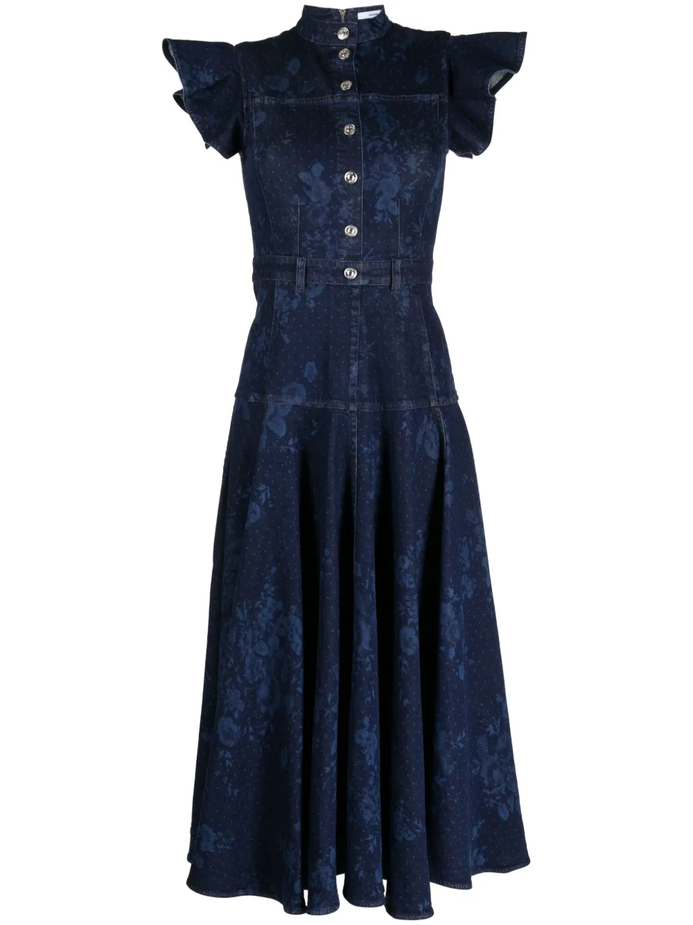 Erdem ruffle-detail denim midi dress - Blu