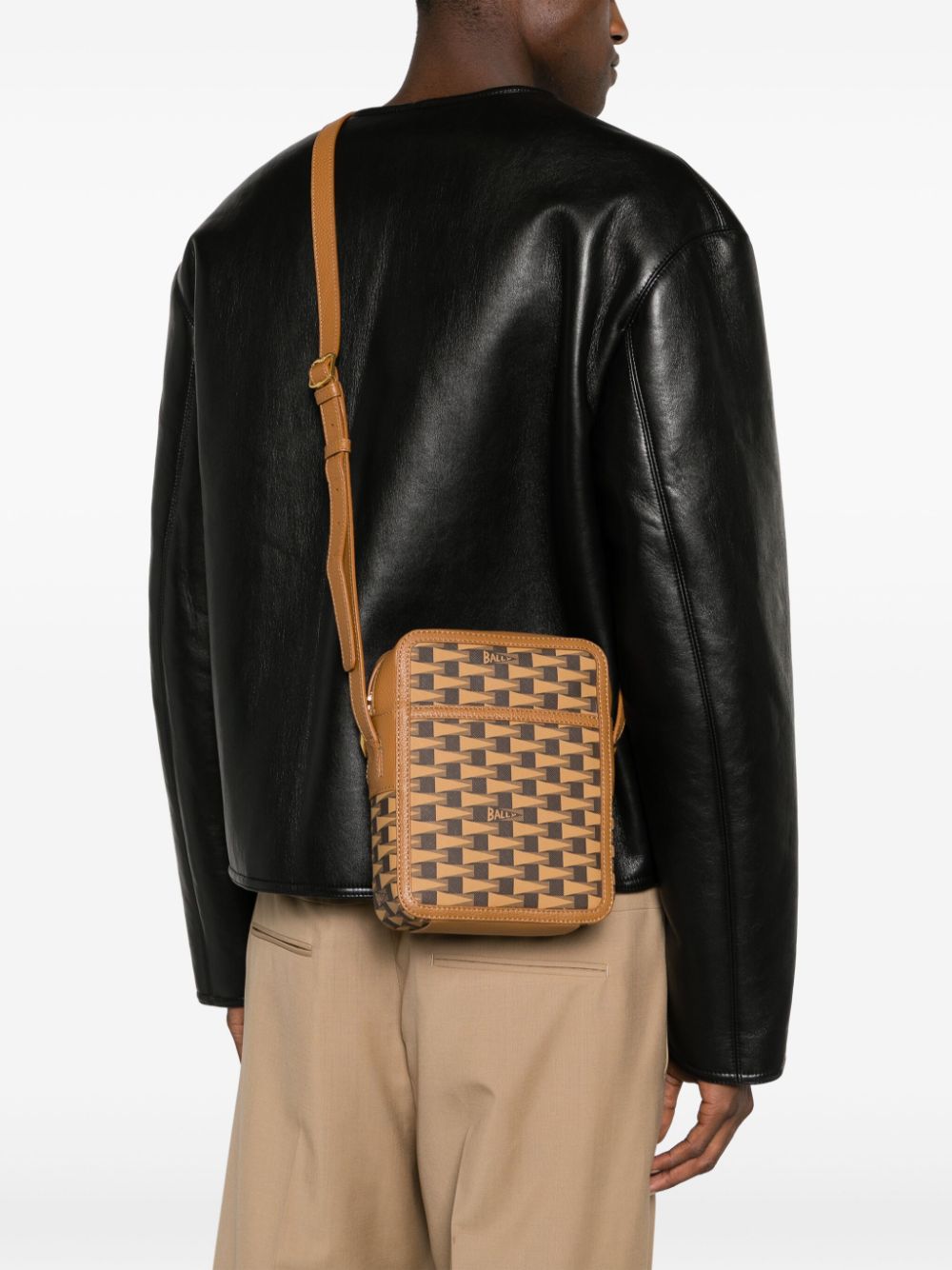 Shop Bally Pennant Monogram-pattern Crossbody Bag In Brown
