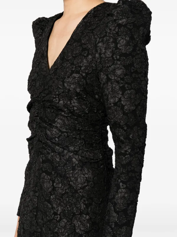 ★Ganni★ Mini flower printing V-neck dress black F7475099 F GANNI floral-jacquard V-neck Dress | Black | FARFETCH