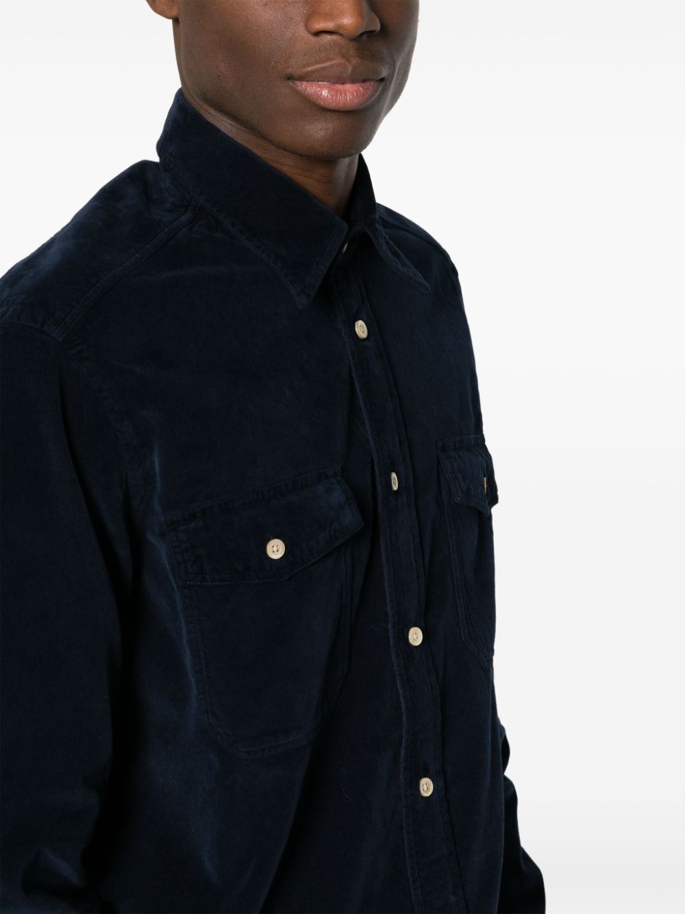 Shop Boglioli Velvet-finish Cotton Shirt In Blue